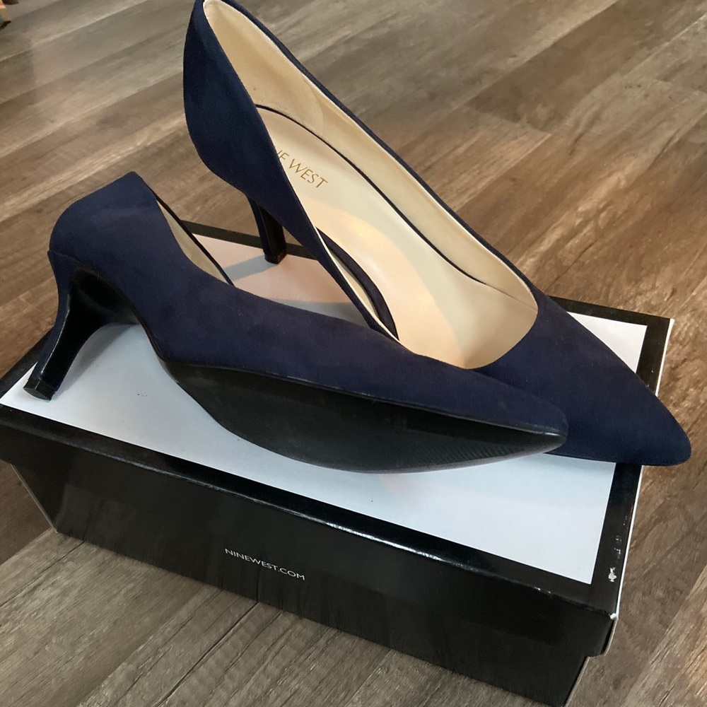 Nine West Blue Suede Kitten Heel